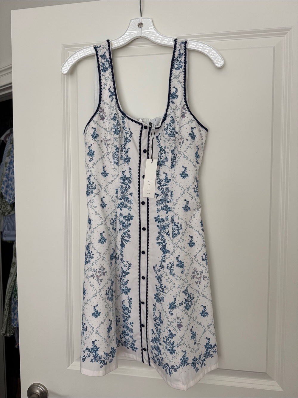 Blue Floral Tank Chemise with Contrast Trim - Women's Intimates